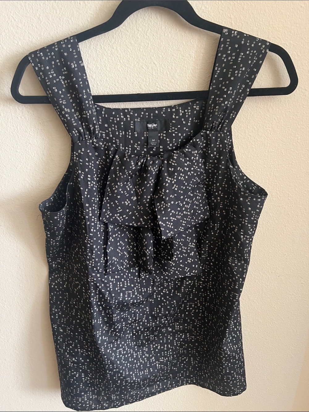 Massimo Black Camisole with White Dot Print and Ruffle Front